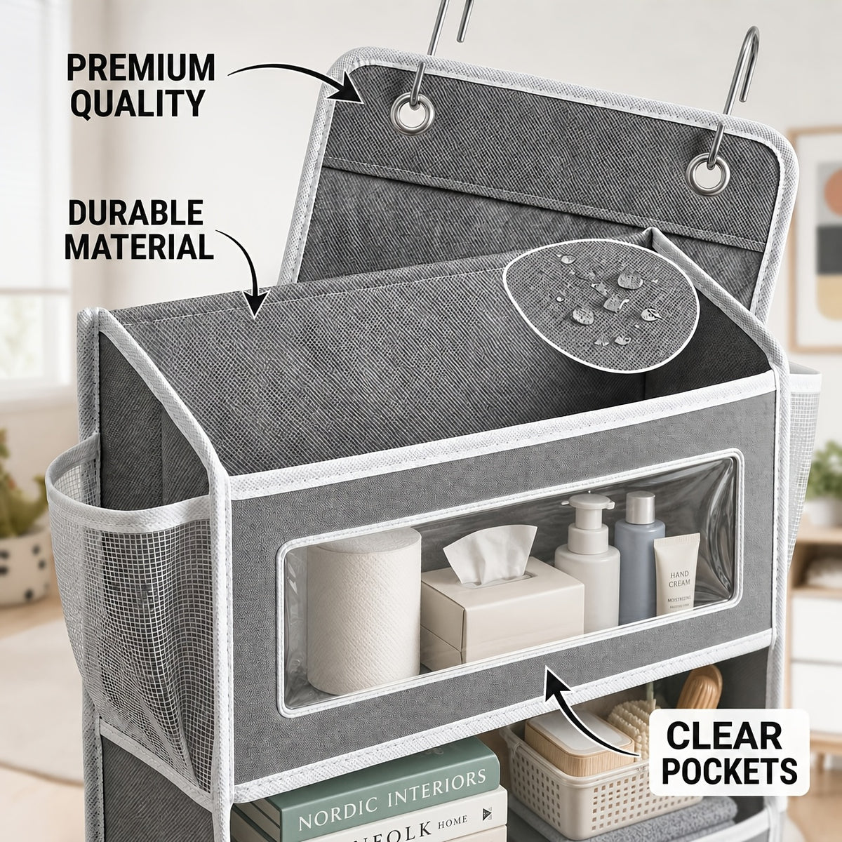 5-Shelf Over Door Hanging Organizer Non-Woven – No Drill Wall & Door Mount Storage Bag with Shelf Baskets for Bedroom, Bathroom & Closet