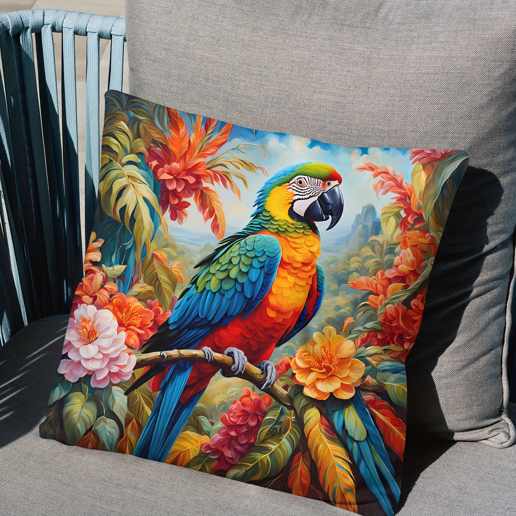 Tropical Parrot Floral Throw Pillow Covers 4 Pack 18x18 Inch Vibrant Botanical Print Zipper Soft Polyester Machine Washable for Bedroom Living Room Office