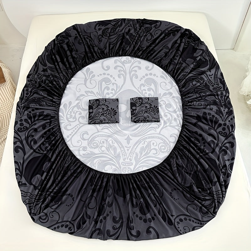 Gothic Skull Fitted Sheet Set 3-Piece – Victorian Baroque Black & Gray Skull Pattern, Deep Pocket 15", Machine Washable Hypoallergenic Bedding, Twin Full Queen King