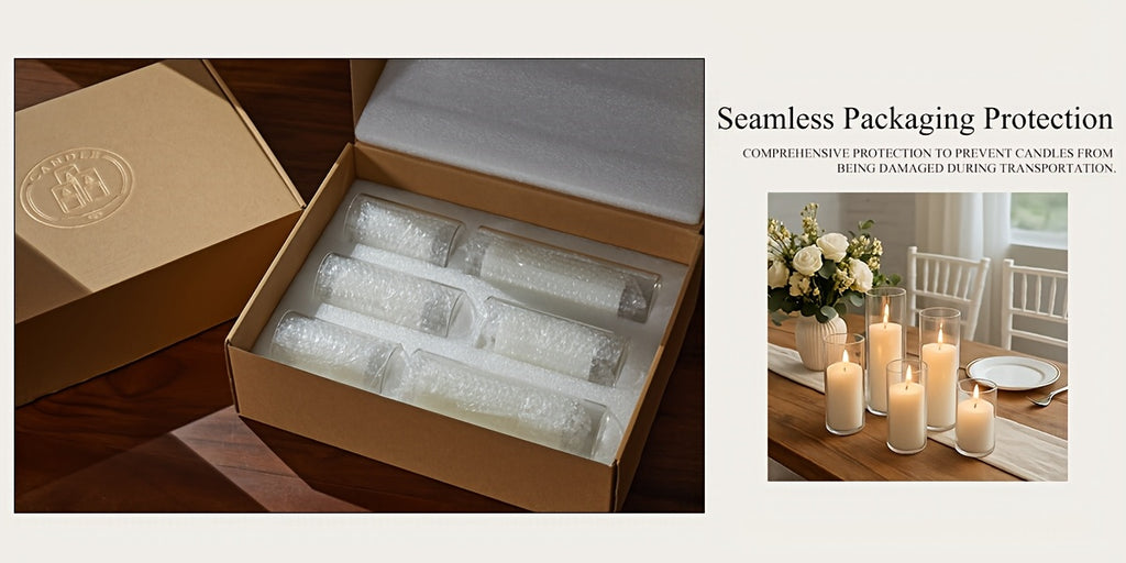 White Pillar Candles with Clear Glass Hurricane Candle Holders – Elegant Cylinder Vases for Wedding Centerpieces, Parties, Home & Office Decor, Table Decorations