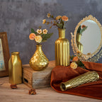 Gold Glass Vase Cylindrical Art Deco Style | Golden Electroplating Finish Flower Vase for Living Room Kitchen Bedroom, Table Centerpiece, Halloween Christmas Home Decor