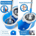360° Spin Mop and Bucket Set with Wringer – Stainless Steel Extended Handle Spinning Mop Bucket System with 4 Microfiber Mop Refills for Hardwood Tile & Laminate Floor Cleaning