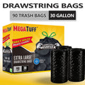 30 Gallon Trash Bags Black Drawstring, Ultra Strong Leak-Proof 113.5L Large Kitchen Trash Can Bags, Multipurpose Cleaning Supplies for Home, Garden, Industrial & Commercial Use (90 or 24 Count)