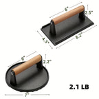 Cast Iron Smash Burger Press – Heavy Duty Dual-Size Beef Patty Smasher with Ergonomic Wood Handle, Grill Press for BBQ & Kitchen Smash Burgers, Round & Square