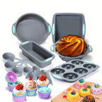 Silicone Bakeware Set 46 & 51 Piece Non-Stick Oven Baking Pans with Muffin Pan Cake Mold Donut Loaf Pan Baking Cups & Measuring Cups Spoons