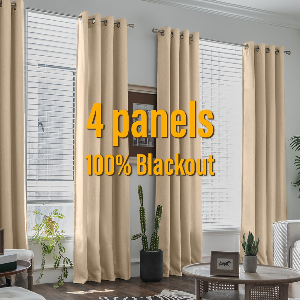Blackout Curtains 4 Panel Set Grommet Textured for Bedroom & Living Room – 100% Room Darkening Thermal Insulated Luxury Drapes, 11 Colors & 5 Lengths