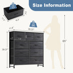 9 Drawer Fabric Dresser with Bins – Tall Chest of Drawers Organizer for Bedroom Closet Hallway Nursery, Steel Frame Wood Top Easy Pull Handles