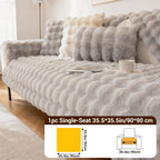 Bubble Faux Rabbit Fur Sofa Cover Non-Slip Stretchable 3/4 Seat Slipcover – Silicone Grip Breathable Furniture Protector for Living Room, Bed & Dorm, Machine Washable in Beige, Dark Grey & Khaki