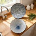 Japanese Ramen Bowls Set of 2 or 4 Ceramic Blue White Leaf Pattern 8 Inch 32oz Noodle Soup Bowl for Pho Ramen Pasta Cereal