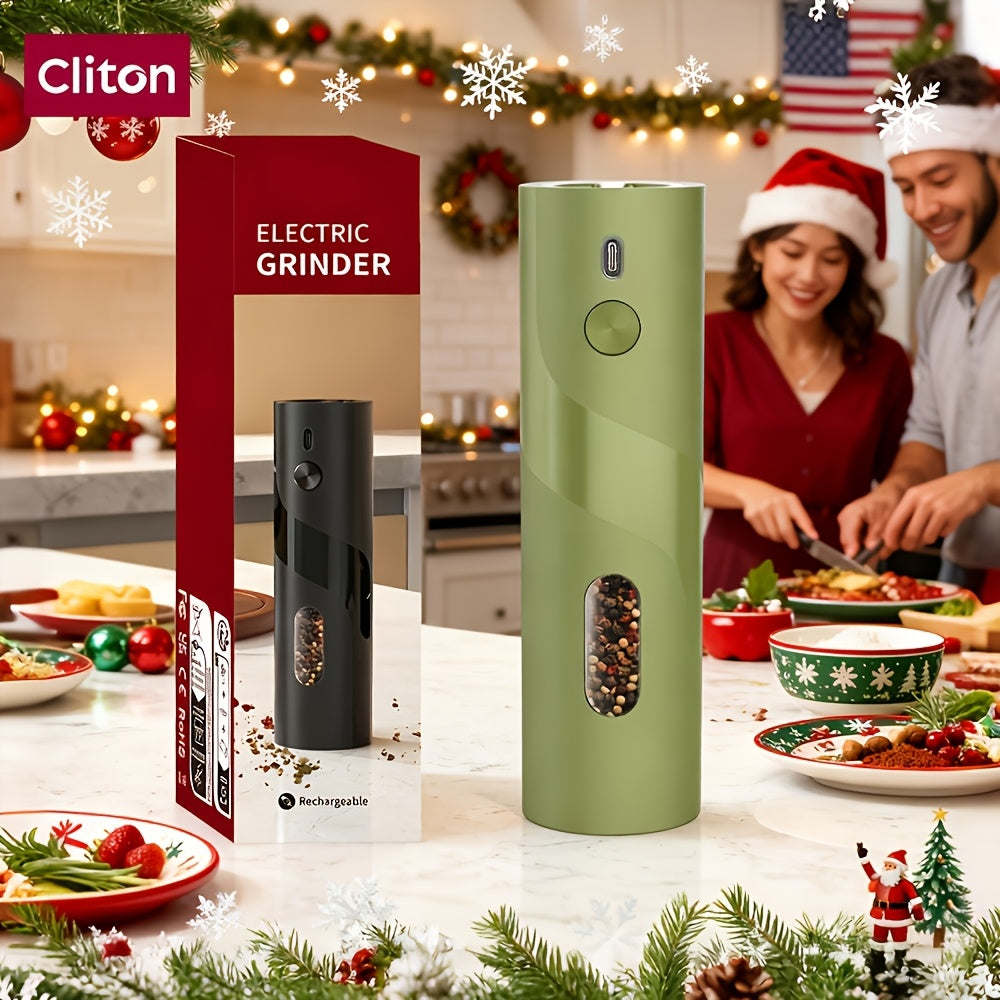 Electric Salt & Pepper Grinder Set USB Rechargeable with Charging Base, LED Grinding Light, Top-Fill Large Capacity – 1 or 2 Piece, Black & Green