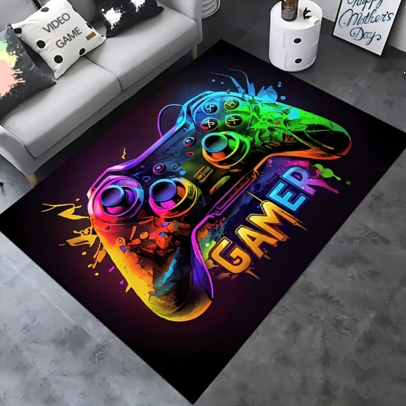 Large Gaming Area Mat Cyberpunk Controller Design - Non-Slip Game Room Rug for Teen Boys, PC Console & Streaming Setup, Easy Clean Durable Polyester Gamer Decor in 2 Sizes