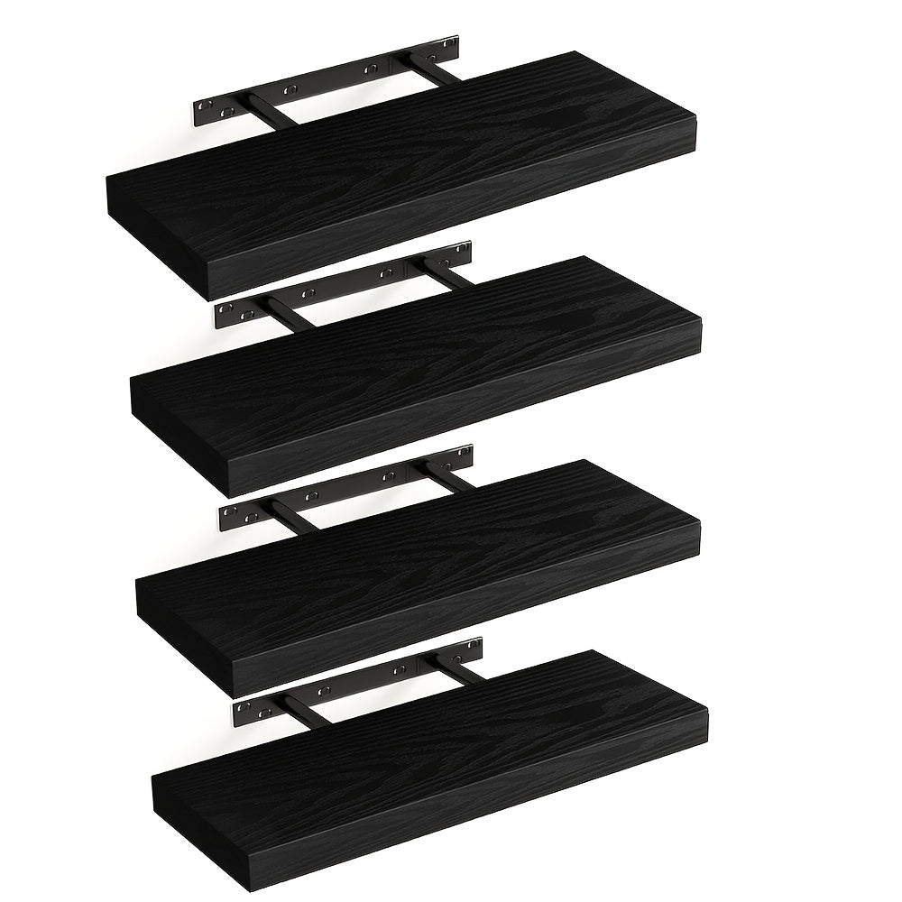 Rustic Wooden Wall Mounted Storage Shelves Set of 4 Floating Wall Shelf for Bedroom Living Room Bathroom Closet Decor Black Brown White Gray