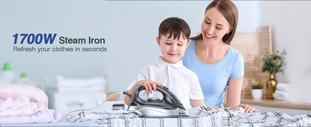 Ceramic Steam Iron 1700W Rapid Heating – Ceramic Coated Soleplate, Precise Thermostat Dial, Self-Cleaning, Auto-Off, 10.14oz Water Tank, Home Clothes Ironing, Grey