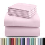 Hannah Bedding Sheet Set 6pcs Brushed Polyester 16" Deep Pocket – Embroidered Pillowcases Hotel Luxury Soft Bed Sheets for Twin Full Queen King Cal King, 24 Colors