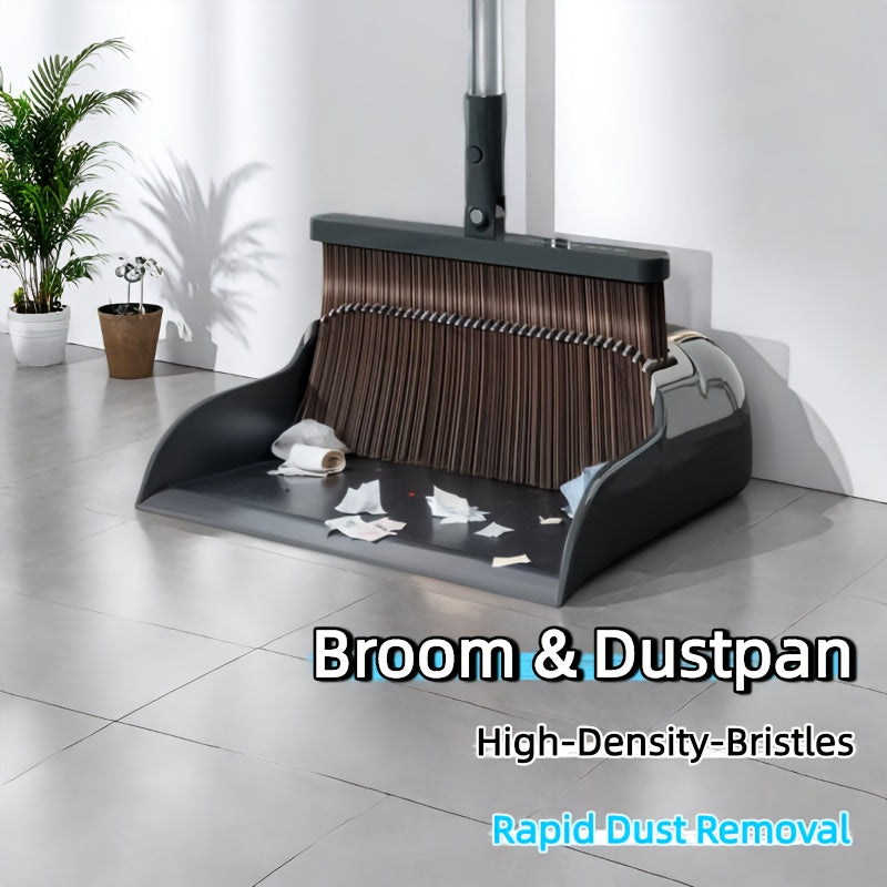 Broom and Dustpan Set with 51 Inch Adjustable Long Handle 2 Interchangeable Broom Heads – No-Bend Upright Sweeping Set for Indoor Outdoor Home Office Kitchen Garden
