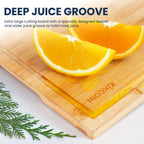 Bamboo Cutting Board Set with Storage Rack and Juice Groove - Kitchen Chopping Boards for Vegetables, Meat, Fruit, Bread & Cheese, Eco Friendly Bamboo Kitchen Board Gift