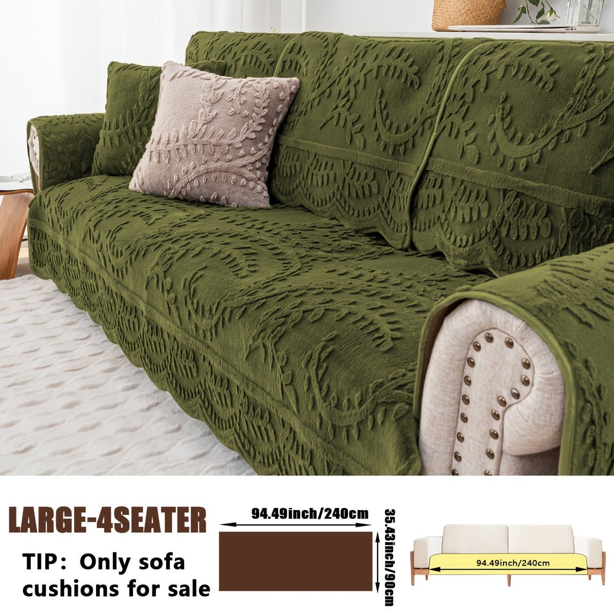 Plush Sofa Cover Faux Rabbit Fur Non-Slip, Thickened Quilted Sofa Cushion Cover Machine Washable, Warm Breathable Pet-Friendly Couch Pad for Living Room, Bedroom & Office
