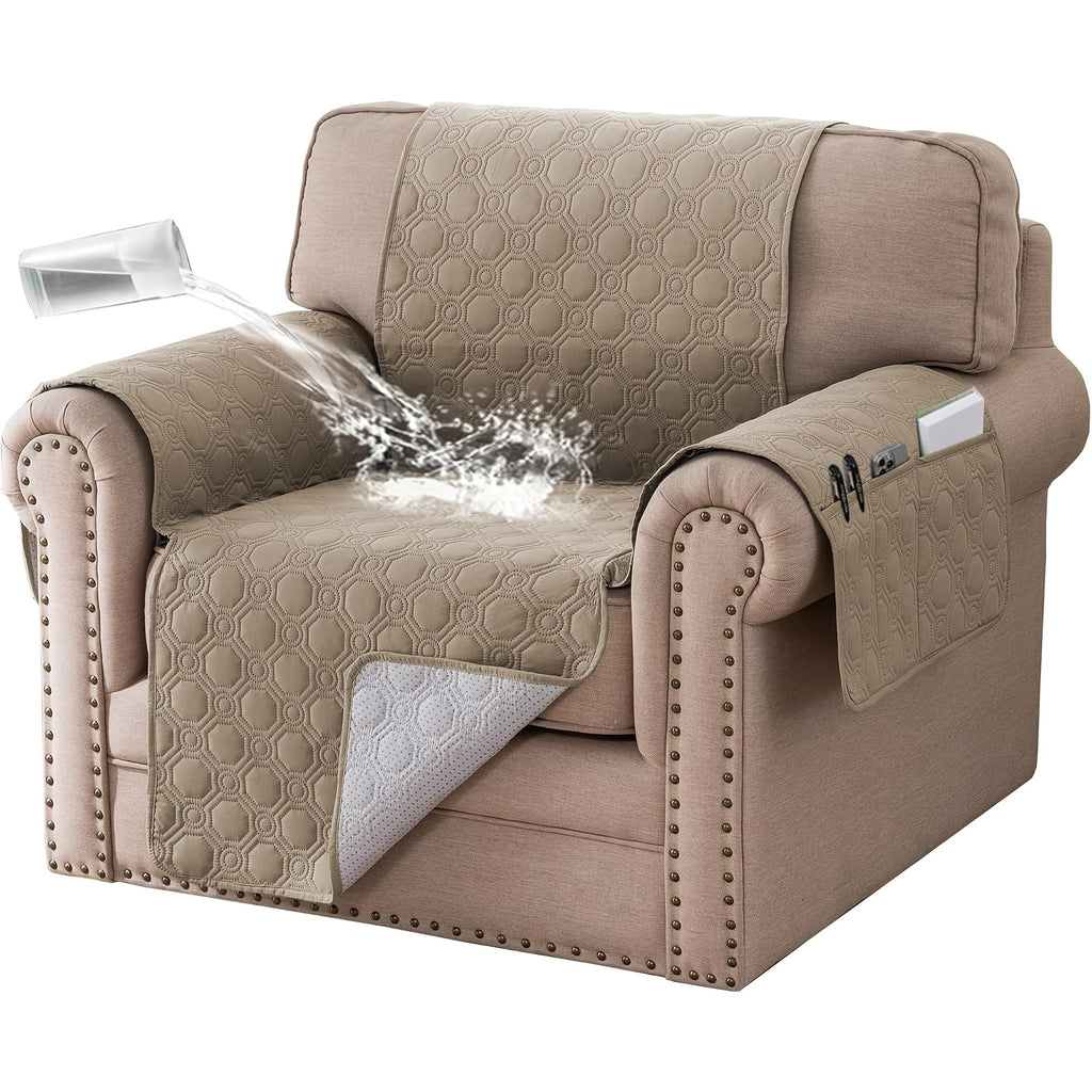 Liquid-Resistant Sofa Cover with Pocket, Geometric Pattern Couch Slipcover Furniture Protector for Pets, Washable Thick Soft 1 2 3 4 Seat Sizes Chair Loveseat Sofa