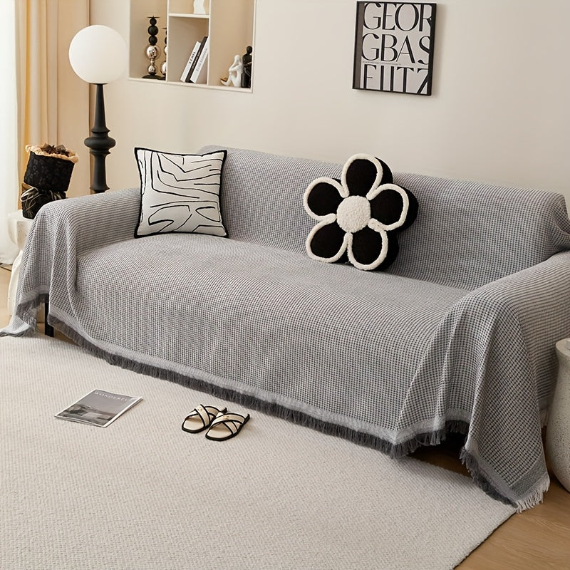 Tassel Sofa Cover Scratch-Resistant & Breathable, Multifunctional Boho Couch Cover Slipcover for All Seasons, Easy-Fit Fashionable Settee Throw Cover for Living Room Sofa