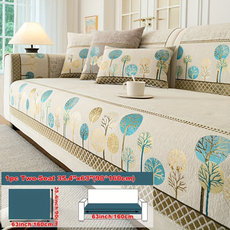 Bohemian Embroidered Sofa Cushion Cover Geometric Tree Leaf Design Pet Friendly Elegant Blue Gold for Living Room Bedroom Office All Sofa Sizes