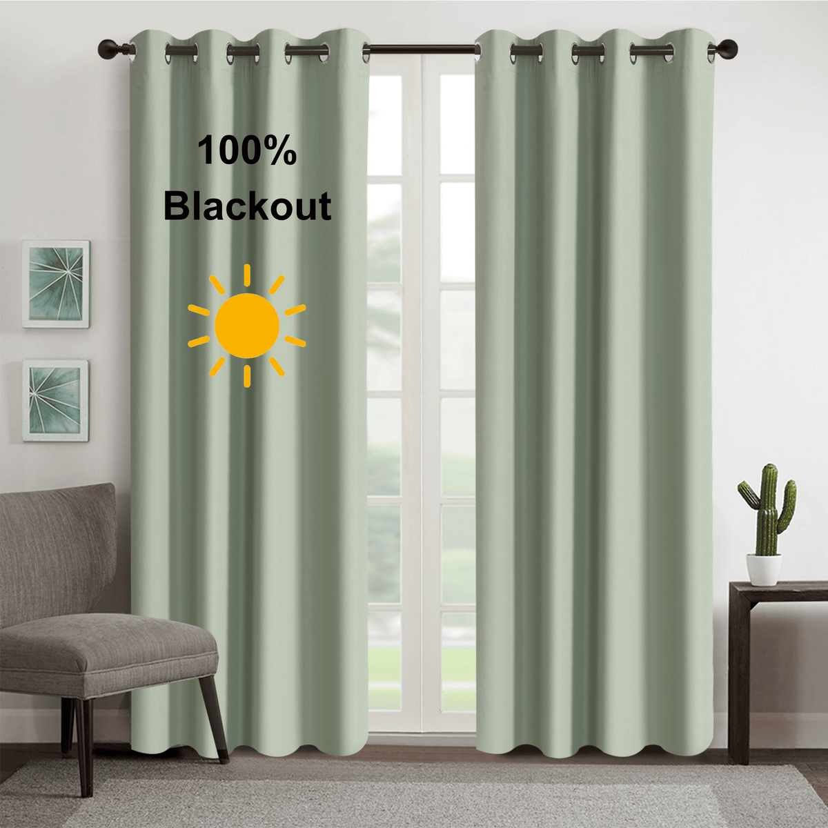 Blackout Curtains Sage Green 100% Light Blocking Thermal Insulated Grommet Drapes – Noise Reducing Energy Efficient Bedroom & Living Room Panels | 5 Sizes Pack of 2