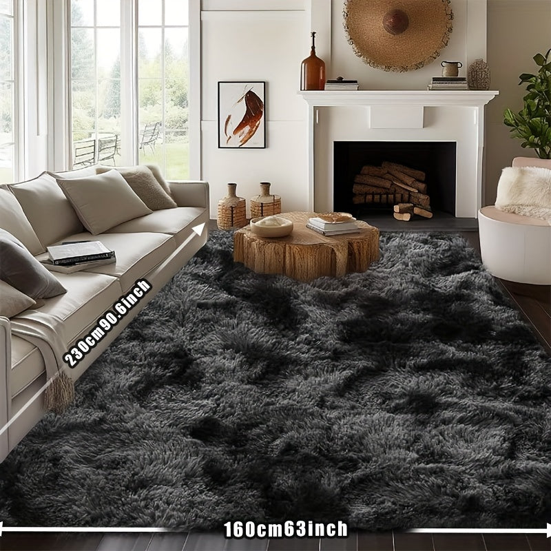Plush Fluffy Area Rug Tie Dye Soft Indoor Carpet Non-Slip for Living Room Bedroom – Modern Home Decor Floor Mat | Multiple Sizes | Light Gray, Dark Gray, Black, Pink