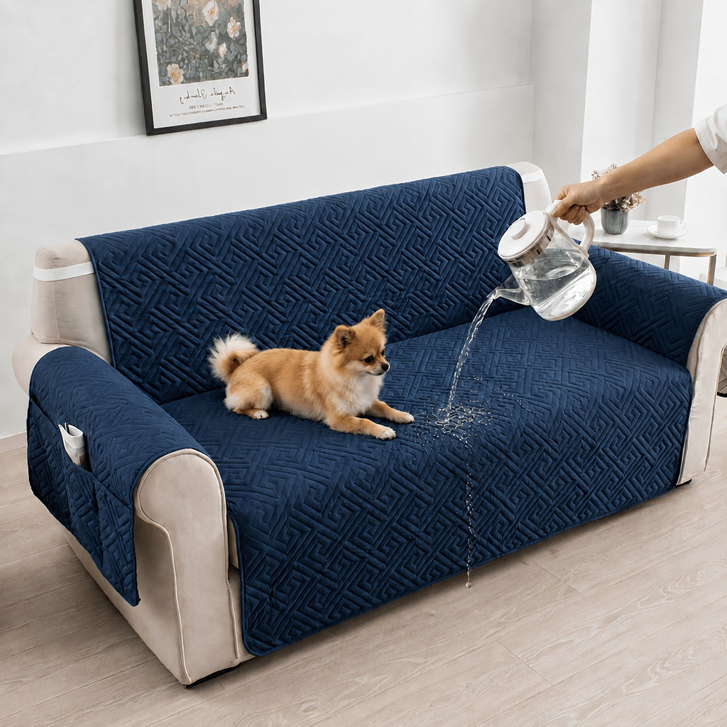 Quilted Sofa Cover One-Piece Cushion Slipcover with Anti-Slip Elastic Band – Pet-Friendly Scratch-Resistant Washable Removable Furniture Cover for Living Room Bedroom Hotel Home Decor