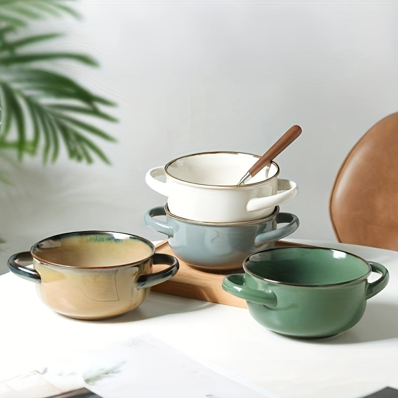 Colorful Ceramic Double-Handled Bowl Set Dopamine Style 28oz Extra-Large – Microwave & Dishwasher Safe for Soup, Salad, Pasta & Ramen – 2 or 4 Piece, Assorted Colors