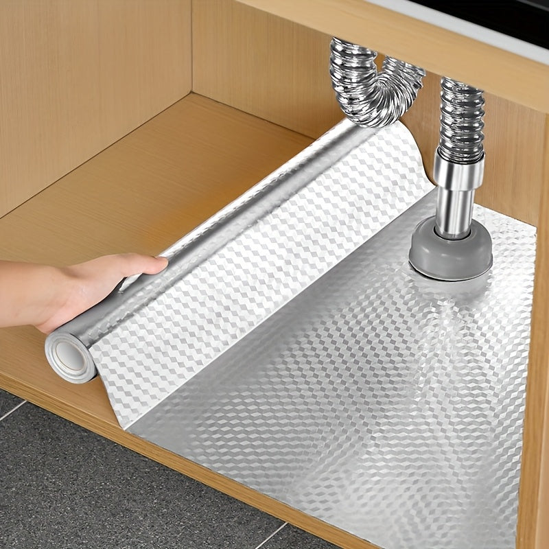 Aluminum Kitchen Sticker Liner 2 Rolls - Waterproof Oilproof Heat Resistant to 450F, Rhinestone Grid Self-Adhesive Foil for Stovetop Oven Cabinet Drawer Countertop, 23.6x39.4 Inch per Roll