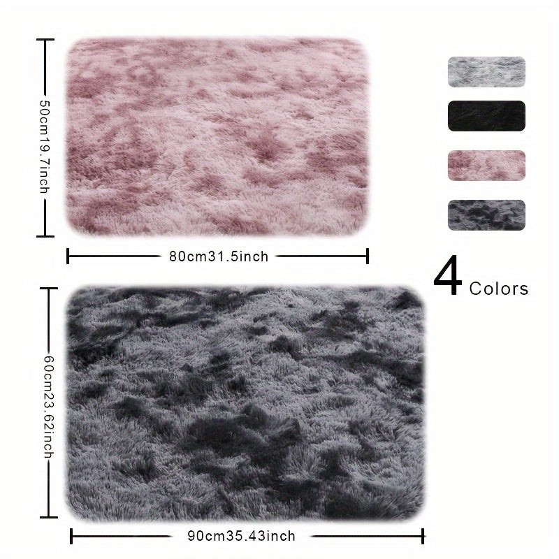 Tie-Dye Plush Mat Soft Absorbent Non-Slip Machine Washable Floor Mat for Living Room Bedroom Bathroom Dark Gray Black Light Gray Pink