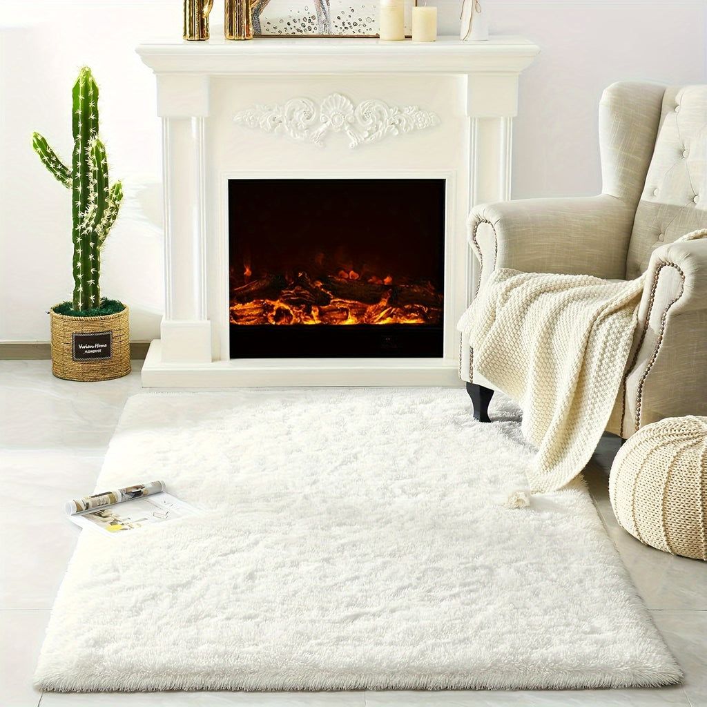 Fluffy Shag Area Rug for Living Room & Bedroom – Soft Non-Slip Plush White Carpet, Cozy Modern Indoor Shaggy Floor Mat, 4x6 5x7 6x9 8x10 ft Large Home Decor Rug