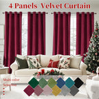 Blackout Velvet Curtains 4 Panels - Thermal Insulated Grommet Drapes, Noise Reducing Soft Window Curtains for Living Room Bedroom, Multiple Sizes & Colors