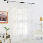Marble Pattern Sheer Curtains Set of 2, Gold Silver Metallic Foil Semi-Sheer Rod Pocket Panels for Living Room Bedroom, 4 Sizes Available