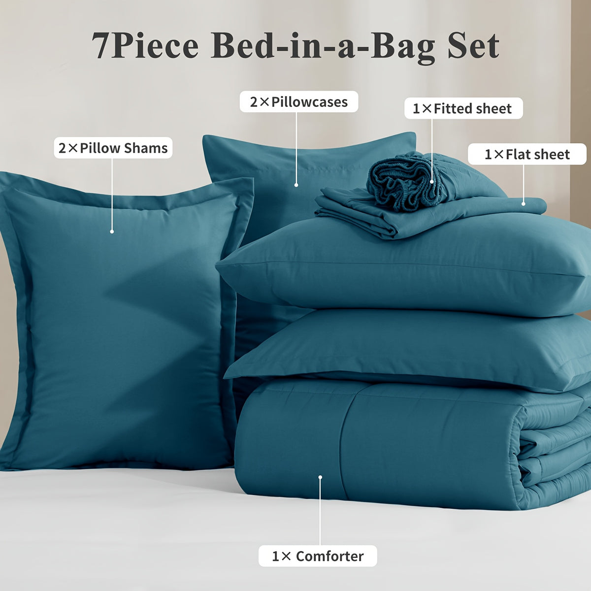 Bed in a Bag Queen 7 Piece Fluffy Comforter Set – Ultra-Soft Microfiber Bedding with Comforter, Fitted Sheet, Flat Sheet & 4 Pillowcases, Hypoallergenic Breathable All Season Bedding Gift for Her