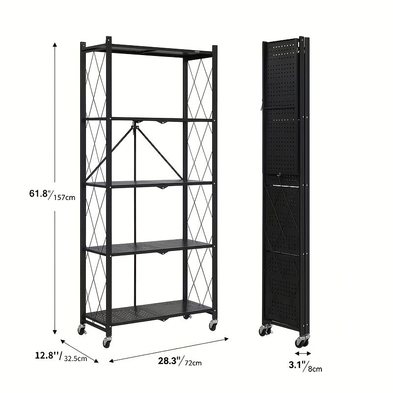 3-5 Tier Rolling Storage Rack with Wheels – Foldable Metal Shelving Unit for Home, Office & Kitchen Organization