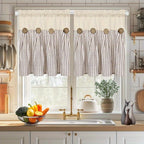 Striped Patchwork Semi-Sheer Rod Pocket Curtains – Bohemian Tiered Window Panels for Bedroom, Living Room, Kitchen, Bathroom & Cafe | 1 or 2 Pcs