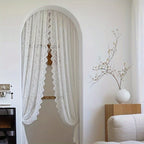 Phoenix Tail Floral Lace Sheer Curtain – Elegant Semi-Sheer Rod Pocket Panel with Eyelet Detailing | Living Room, Kitchen & Bathroom | White, Green & Coffee