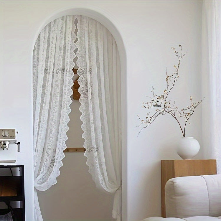 Phoenix Tail Floral Lace Sheer Curtain – Elegant Semi-Sheer Rod Pocket Panel with Eyelet Detailing | Living Room, Kitchen & Bathroom | White, Green & Coffee