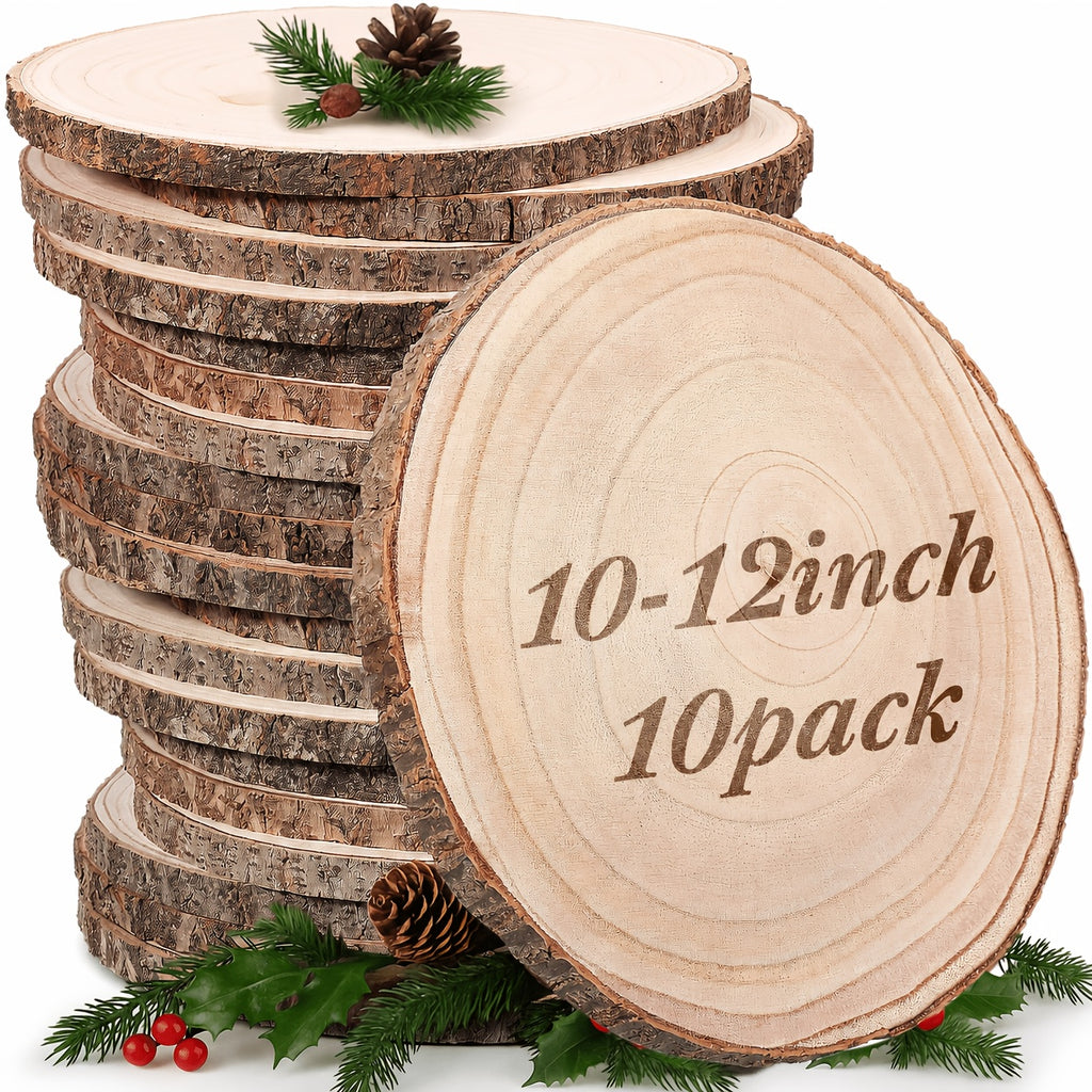 Large Wood Slices 10-12 Inch – 10-Pack Unfinished Natural Wood Rounds for DIY Crafts, Rustic Wedding Centerpieces & Table Decor (Non-Food Contact)
