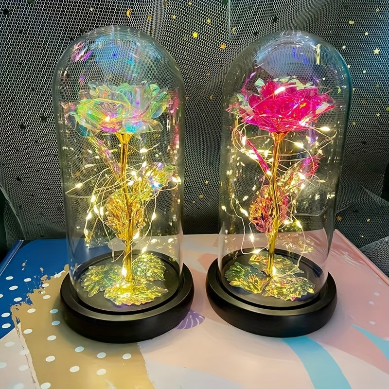 LED Rose Glass Dome Eternal Flower Night Light – Valentine's Day Gift for Girlfriend Mother's Day Wedding Bridesmaid Romantic Desktop Decor