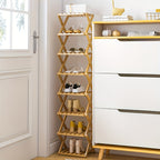 Foldable Bamboo Shoe Rack – No Installation Space-Saving 2-Layer Shoe Shelf for Bedroom Living Room Hallway Wardrobe, Strong Storage, Natural