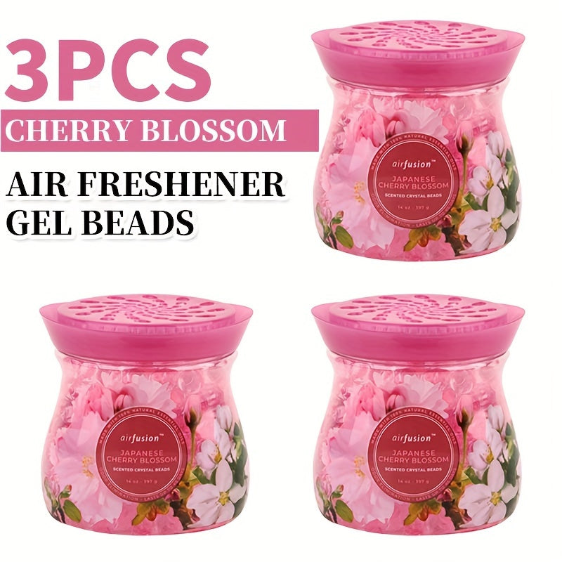 Odor Eliminator Gel Beads Air Freshener 3-Pack 14 oz Each – Essential Oil Formula, Mango Maitai, Cherry Blossom & Ocean Surf Scents for Bathroom, Car, RV & Pet Areas