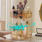 360° Rotating Makeup Organizer with 1, 2 or 3 Tiers, Gold Striped Desktop Cosmetic Storage Rack for Brushes, Lipstick & Skincare – Durable Odorless Vanity Organizer for Bathroom & Bedroom