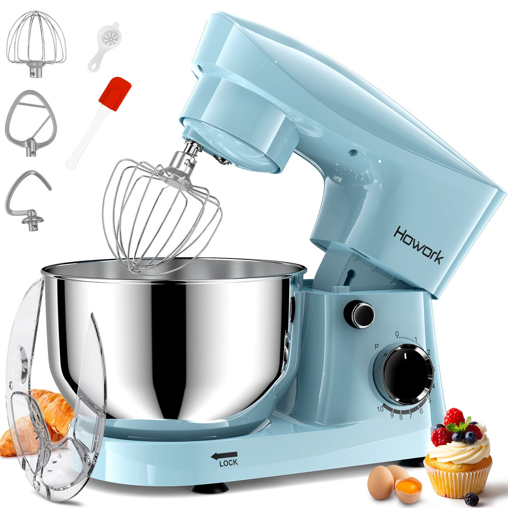 Stand Mixer 5QT 10-Speed Electric Kitchen Mixer with Dough Hook, Flat Beater, Wire Whip & Pouring Shield | Dishwasher-Safe Attachments for Baking & Cooking | Red, Silver or Blue