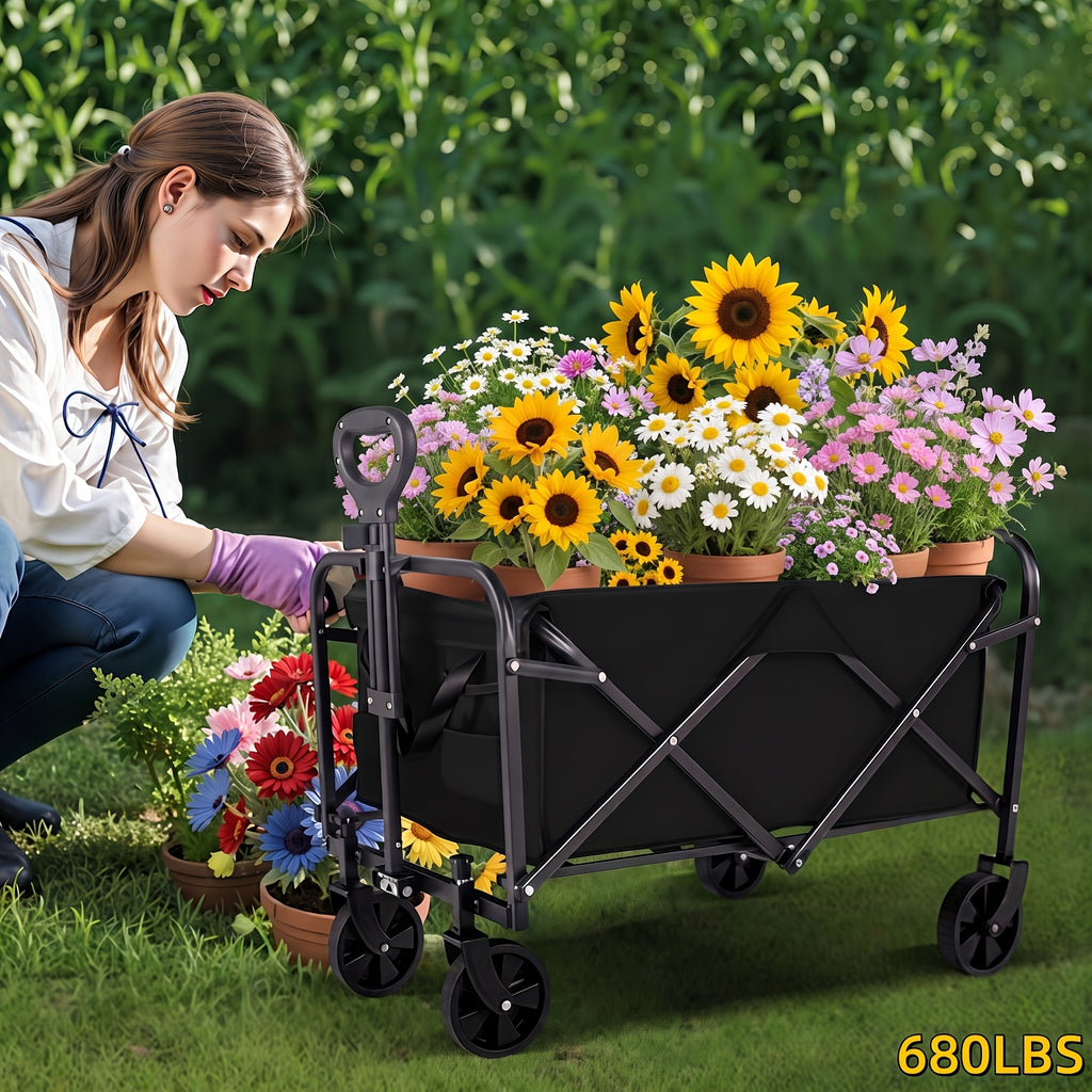 Heavy Duty Folding Utility Cart Wagon with All-Terrain Wheels, 680LBS Capacity Outdoor Camping Garden Shopping Yard Beach Sports Equipment Collapsible Wagon