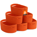 Woven Storage Baskets Set of 6 – Cotton Rope Round Shelf Baskets Bins for Organizing Closet Living Room Bedroom Playroom, Cute Small Decorative Cube Storage Caddy, Multiple Colors Available