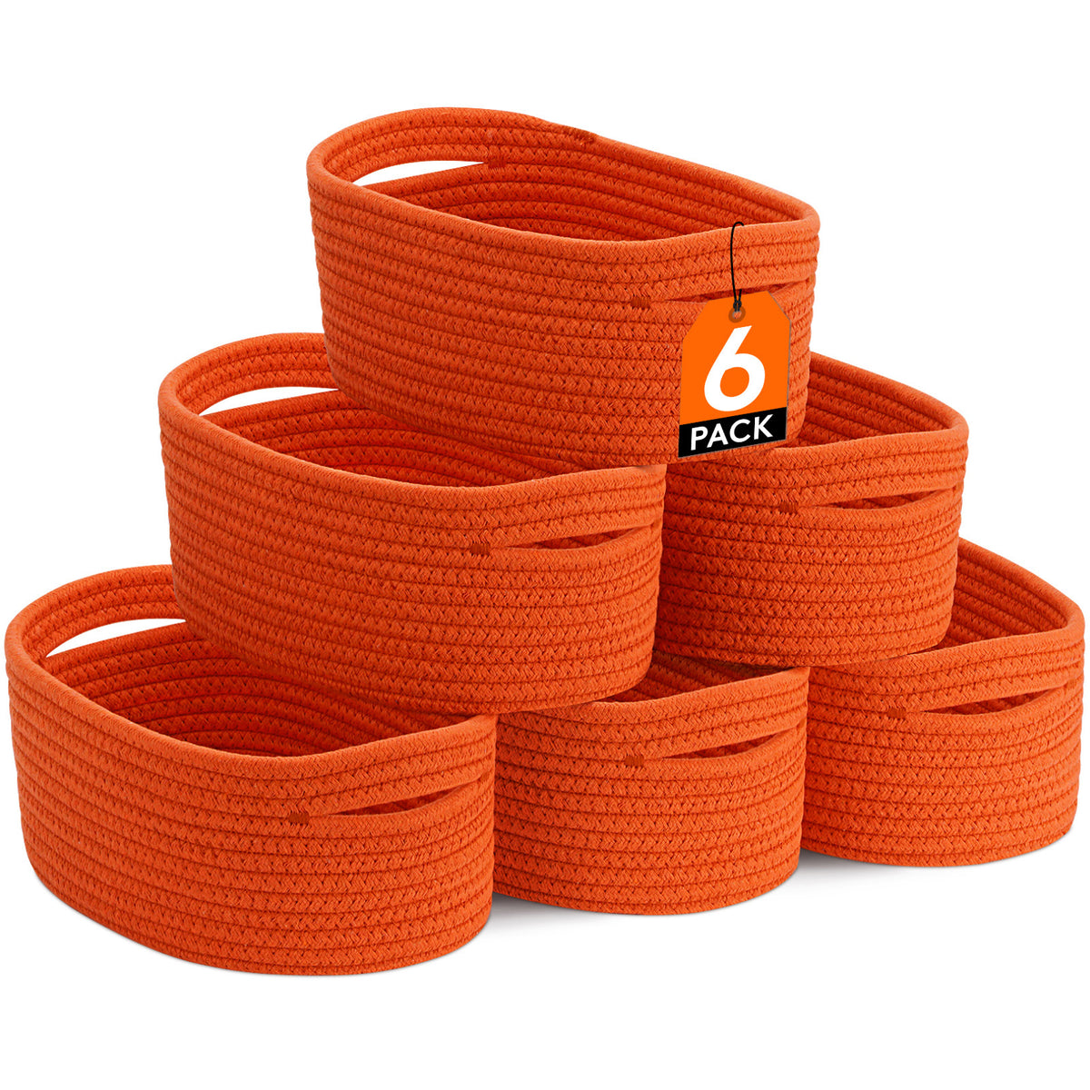 Woven Storage Baskets Set of 6 – Cotton Rope Round Shelf Baskets Bins for Organizing Closet Living Room Bedroom Playroom, Cute Small Decorative Cube Storage Caddy, Multiple Colors Available