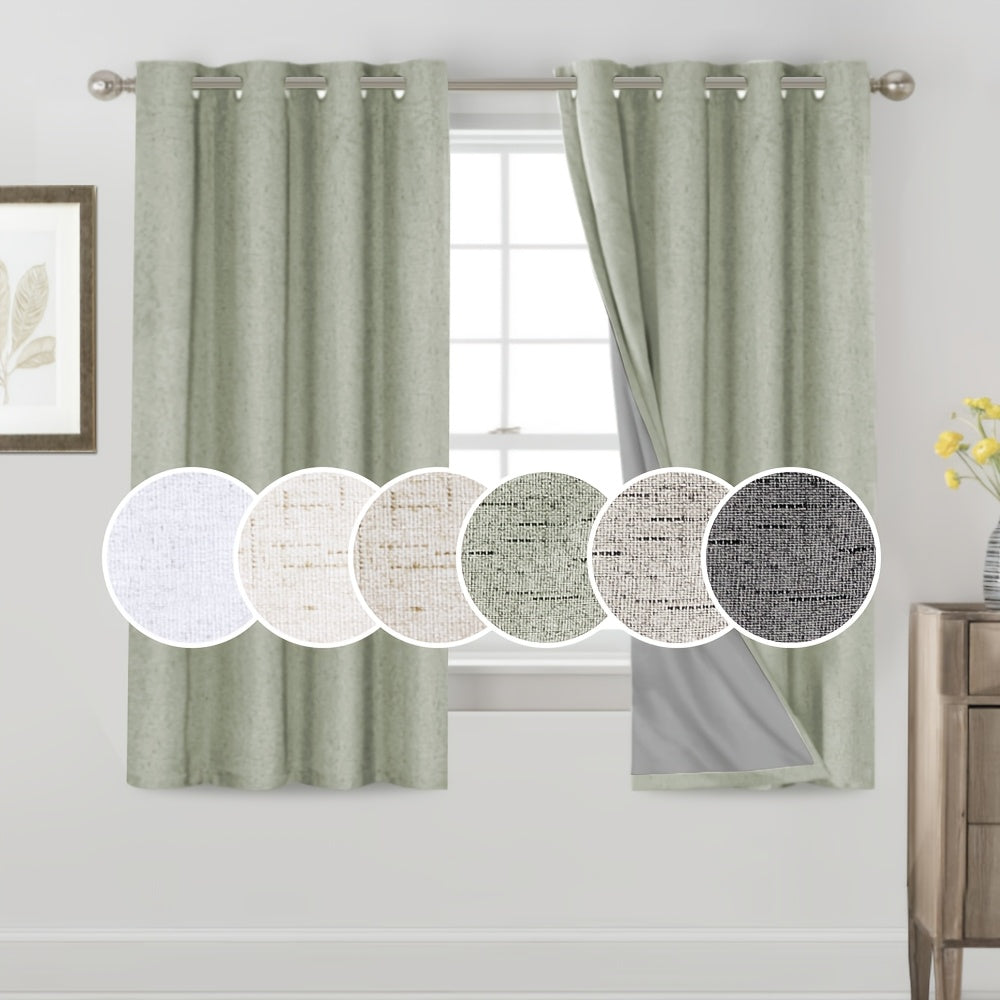 100% Blackout Linen Textured Curtains – Thermal Insulated Noise Reducing Grommet Window Drapes | 2-Panel Set for Bedroom, Living Room & Hall | 6 Neutral Colors