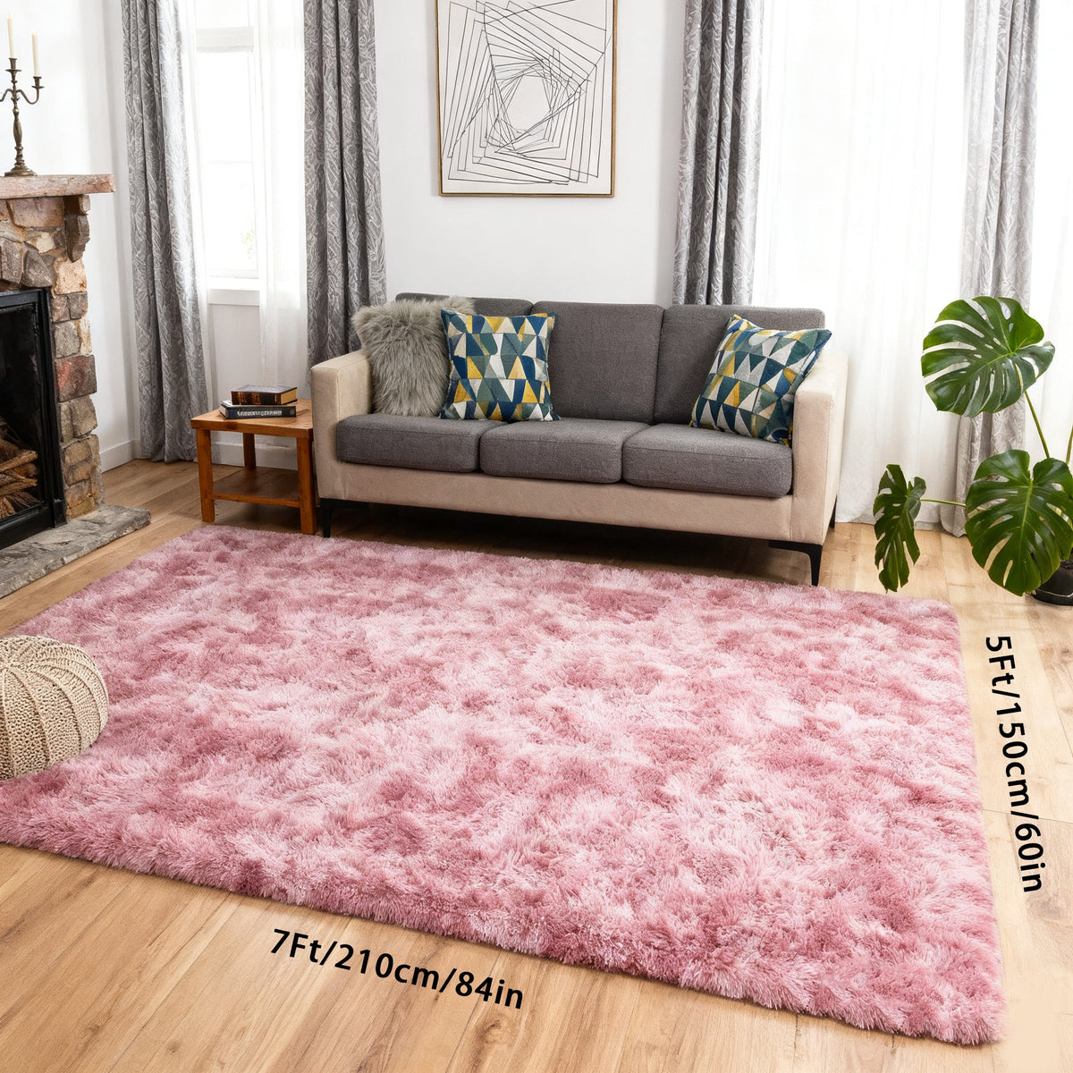 Tie-Dye Plush Shag Rug Non-Slip Machine Washable Furry Floor Carpet for Living Room Bedroom Office Multiple Sizes Tie-Dye Pink Tie-Dye Coffee