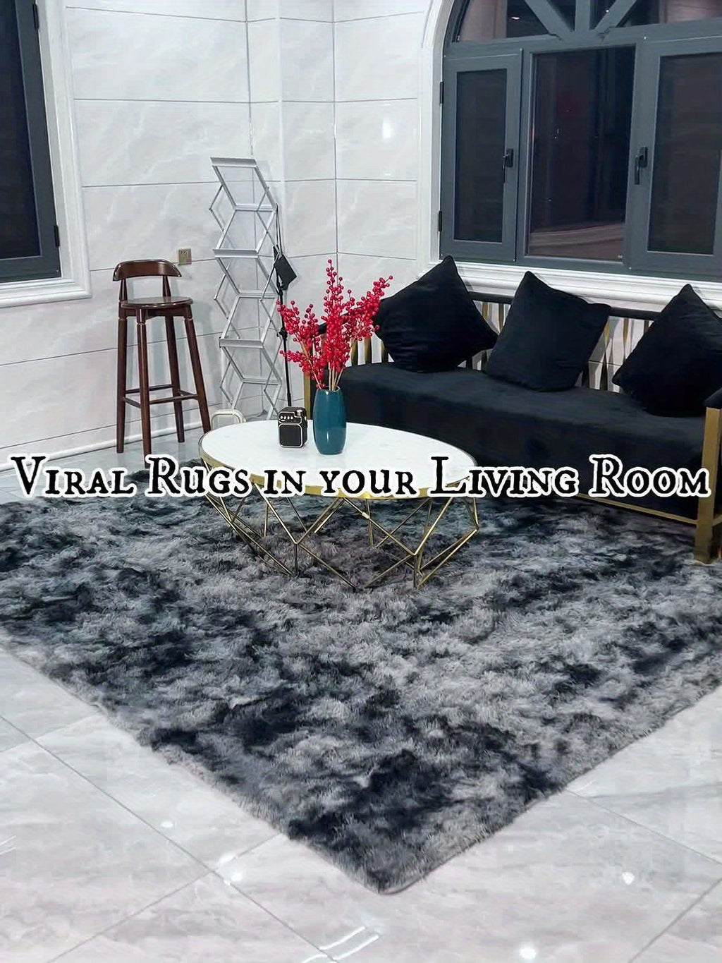 Velvet Shag Area Rug with Non-Slip Backing – Super Soft Plush Indoor Carpet for Living Room, Bedroom & Kitchen, Tie-Dye & Solid Colors, 5 Sizes